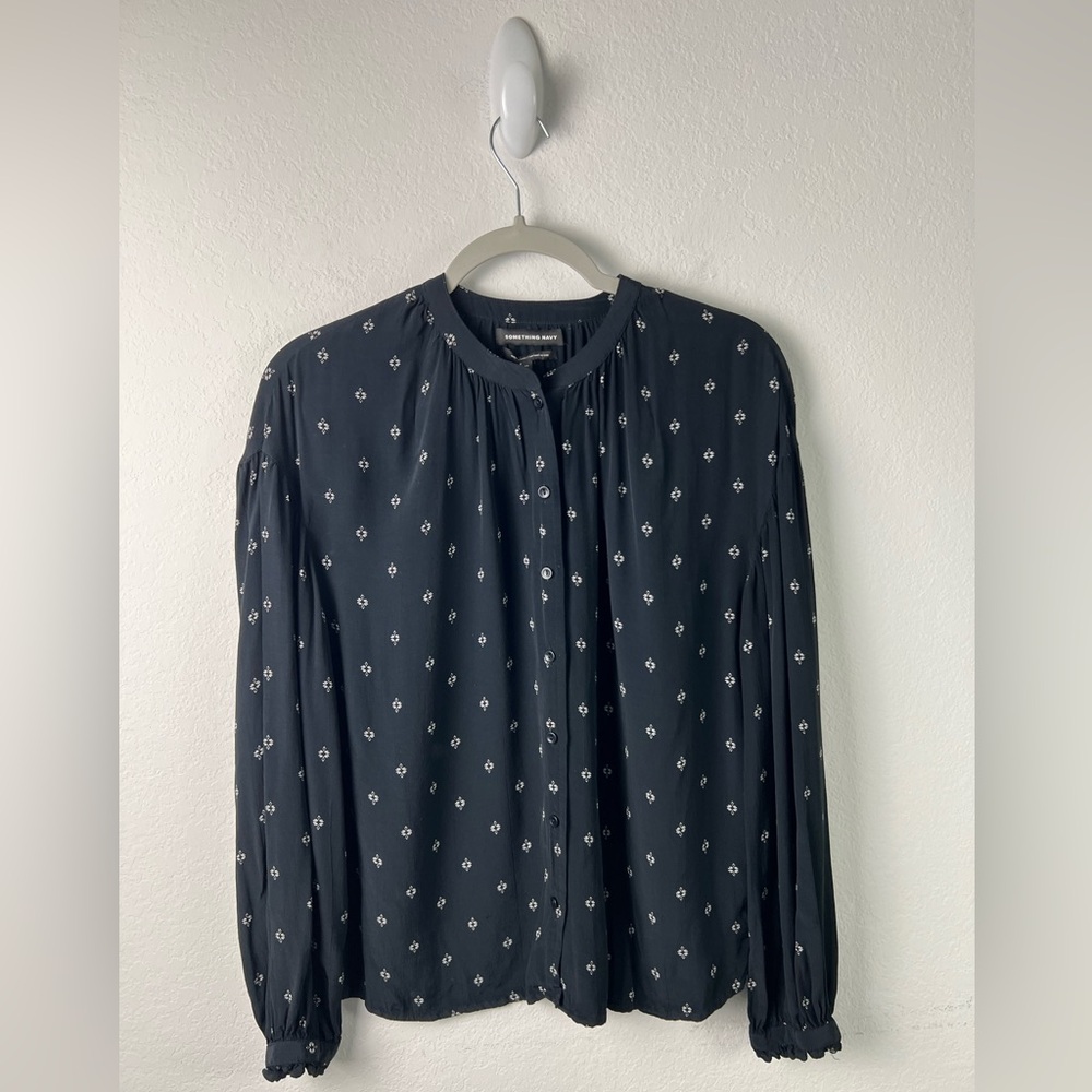 Something Navy Button Down Top